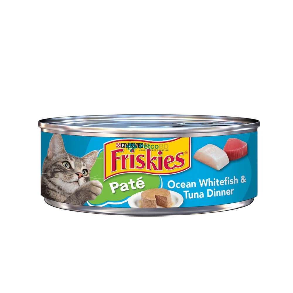 Friskies Adult Cat Food Canned Pate Ocean Whitefish & Tuna Dinner 156g ...