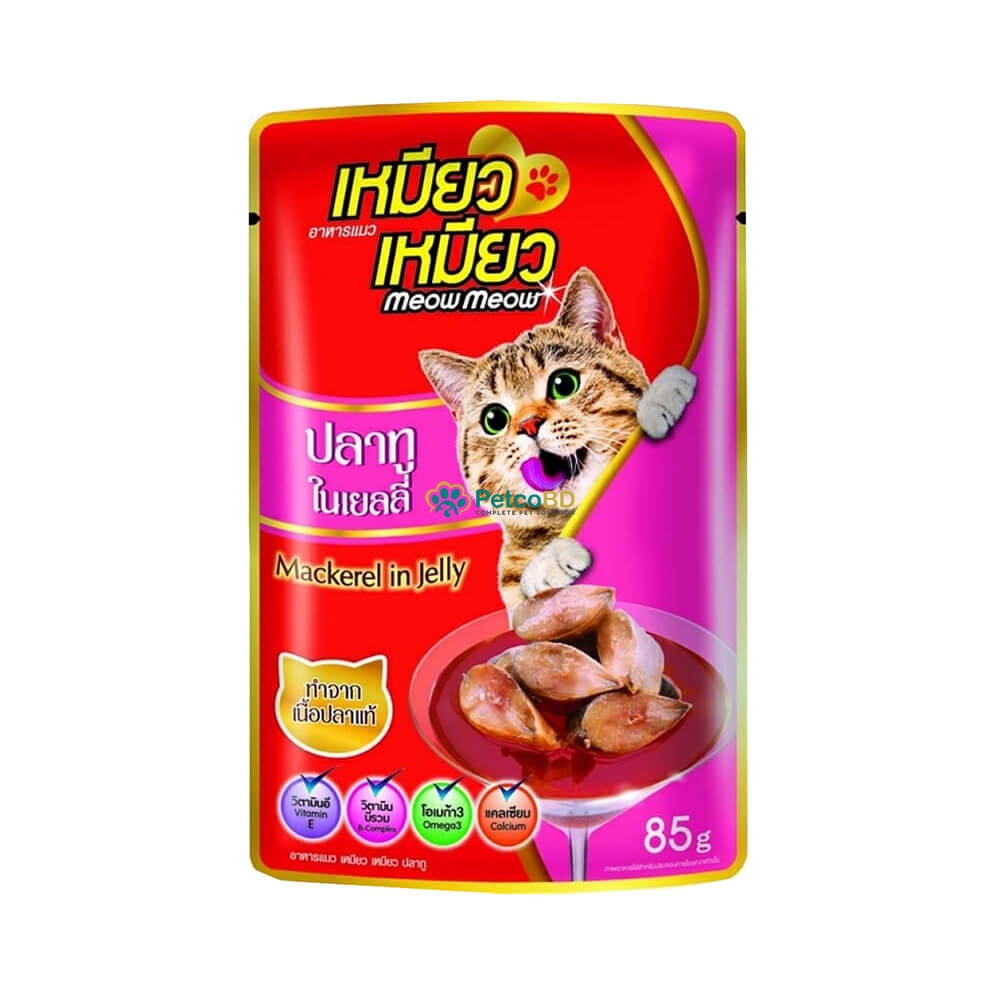 Meow Meow Cat Food Pouch Mackerel In Jelly 85g Petco BD