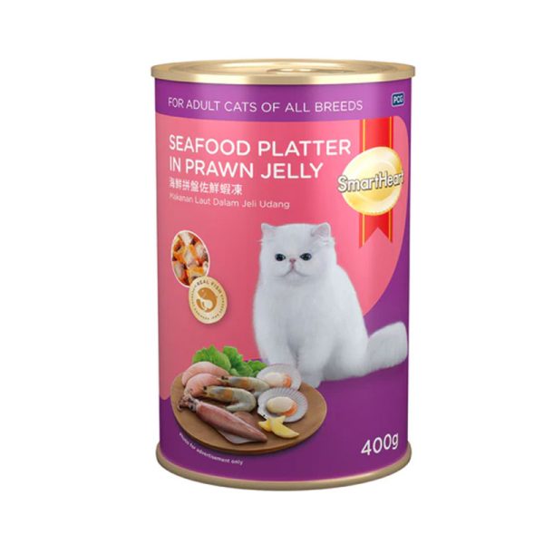 SmartHeart Cat Can Food – Seafood Platter in Prawn Jelly (400g) 01 petcobd