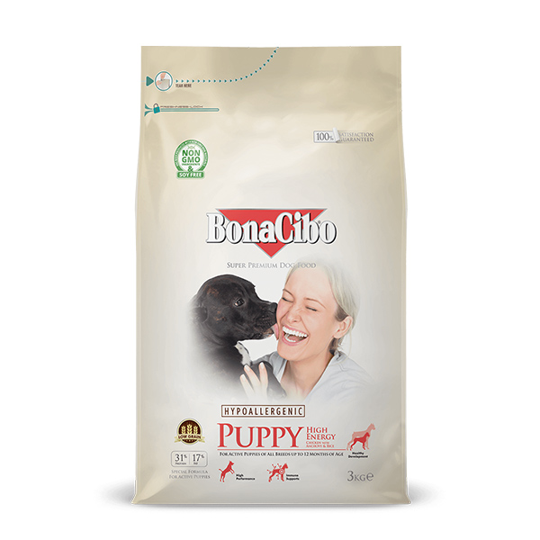 Bonacibo Puppy Food (High Energy) Chicken with Anchovy & Rice 15kg 01