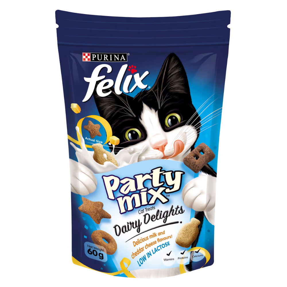 Purina Felix Party mix Dairy Delights Cat Treats 60gm Petco BD