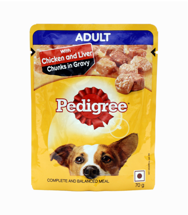 Pedigree Pouch Adult Dog Food With Chicken liver Chunks In Gravy 70gm Petco BD