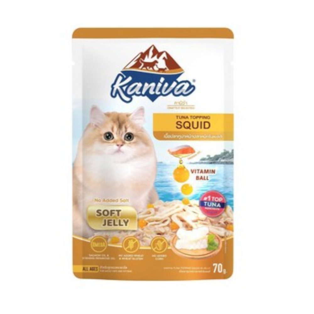 Kaniva Pouch Tuna Topping Squid 70g Soft Jelly Petco BD
