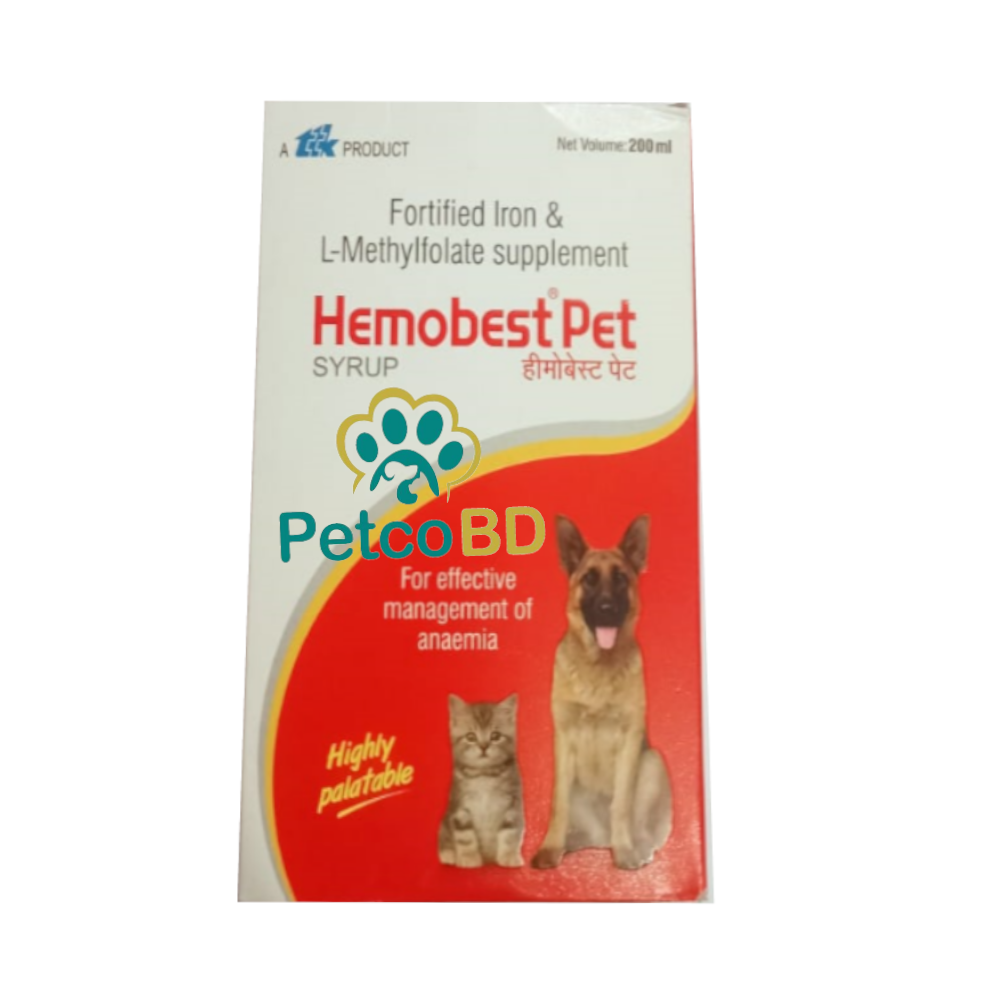 Fortified Iron & L-Methylfolate Supplement Hemobest Pet Syrup 200ml ...