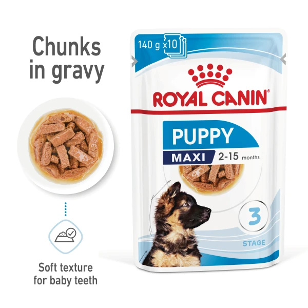 Royal Canin Maxi Puppy (2 15 Months) Pouch Chunks in Gravy 140g 02