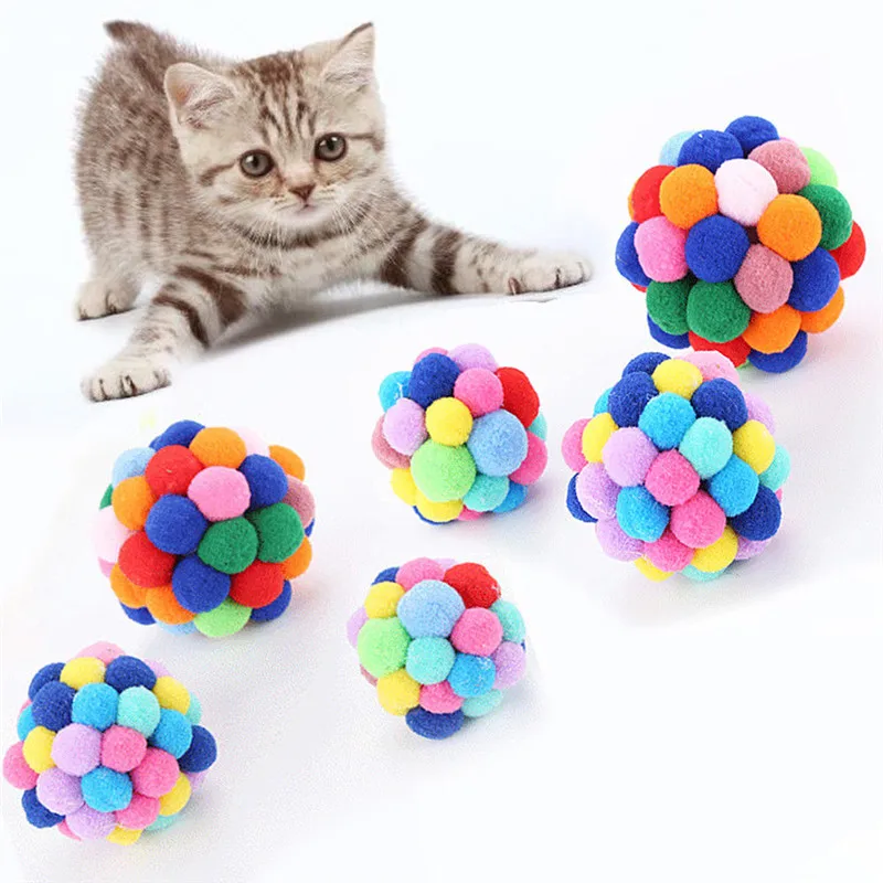 1pcs Pet Cat Toys Colorful Plush Ball With Sound Funny Treats Ball For Cats Kitten Ball